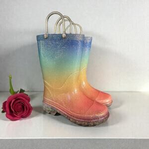 Member's Mark Kids Lighted Gradient Rain Boots Size 7/8 Blue/Pink Gold Glitter